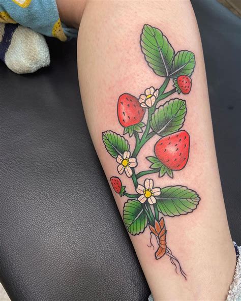 strawberry vine tattoo|traditional strawberry tattoo.